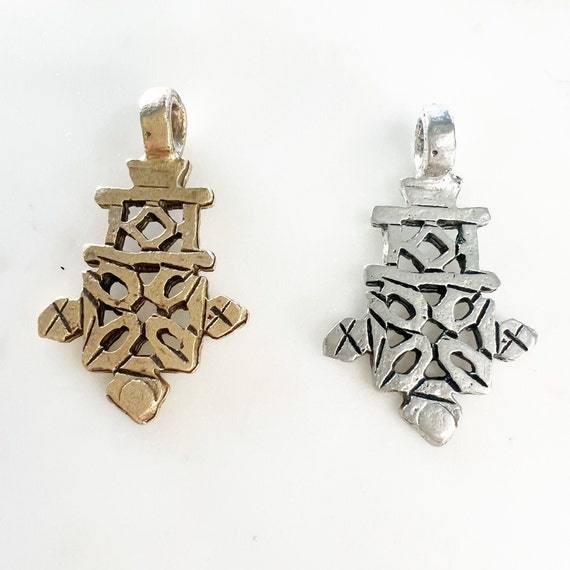 Detailed Pewter Cross Charm Antique Gold, Antique Silver Religious Pendant