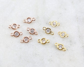 5 Teeny Tiny Gold or Rose Gold Rhodium Plated 5mm CZ Cubic Zirconia Connector Charm Necklace Link