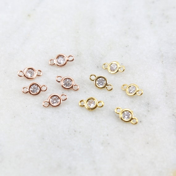 5 Teeny Tiny Gold or Rose Gold Rhodium Plated 5mm CZ Cubic Zirconia Connector Charm Necklace Link Permanent Jewelry