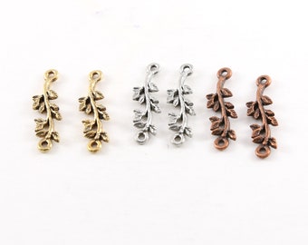 2 Pieces Pewter Metal Vine Leaf Flower Connector Link Charm 2 Loop Charm in Gold, Silver, Copper