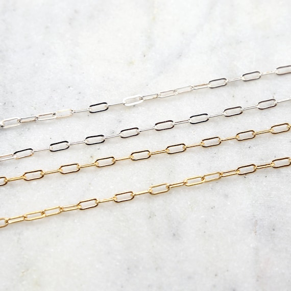 6mm x 2.5mm Thick Elongated Flat Rectangle Cable Chain Box Chain 14K GF, SS Permanent Jewelry  Sold by the Foot / Bulk Unfinished Chain