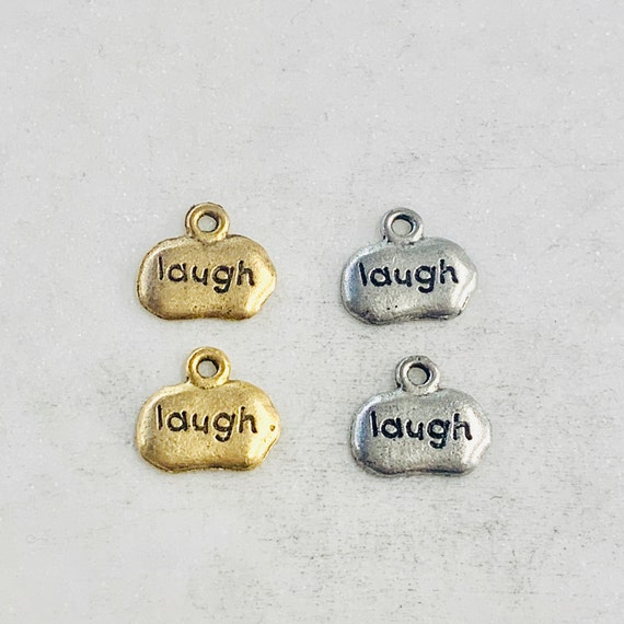 2 Pieces Pewter Wide Oval with Laugh Charm Pendant Inspirational Charm Antique Gold, Antique Silver
