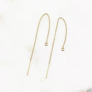 1 pair long 14k gold filled 3.5 inch chain threader dangle earring hook component