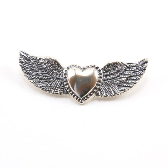 Sterling Silver Large Wide Heart with Detailed Wing Bead Charm Valentine's Day Love Friendship Charm