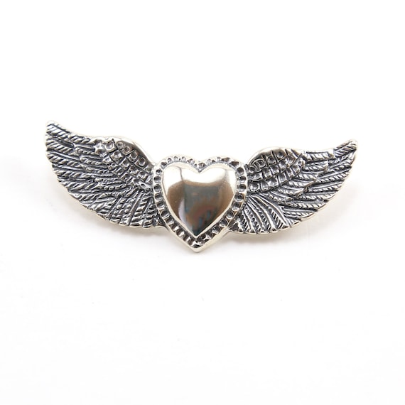 Sterling Silver Large Wide Heart with Detailed Wing Bead Charm Valentine's Day Love Friendship Charm