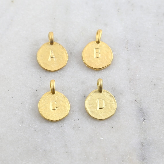 Brushed Vermeil Gold Textured Alphabet Initial Letter Disk Circle Charm Pendant Choose your Letter