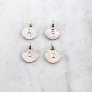 Sterling silver textured alphabet initial letter disk circle charm pendant choose your letter
