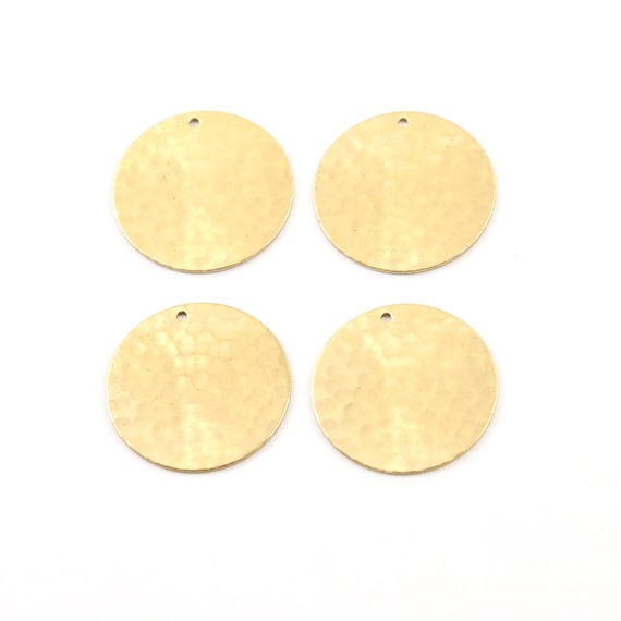 4 Pieces 22mm Raw Brass Hammered Textured Coin Circle Round Charm Stamping Blank Pendant