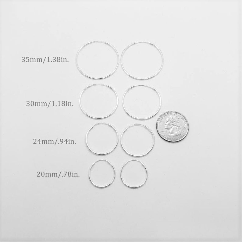 1 Pair Sterling Silver Small Endless Hoop Earrings 20mm 24mm - Etsy