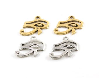 Lot de 2 breloques en étain représentant l'œil de Râ, de style égyptien antique, en argent antique ou en or antique.