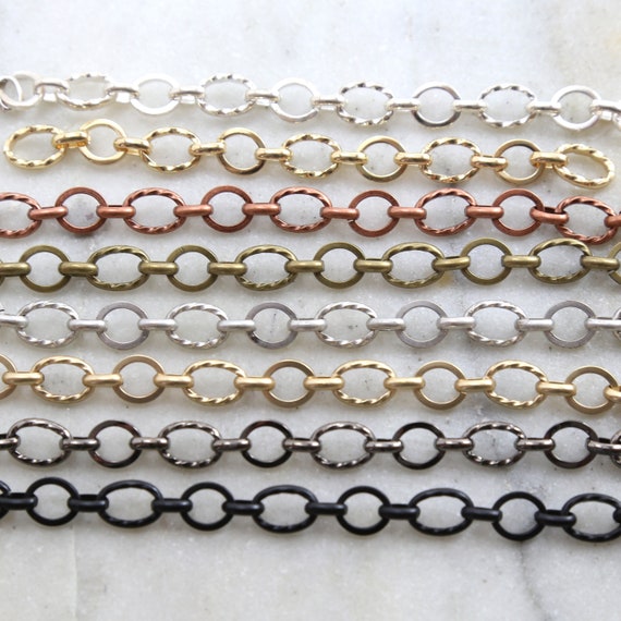 Base Metal Thick Openable Textured Oval Extender Chain in 8 Finishes / Chain by the Foot