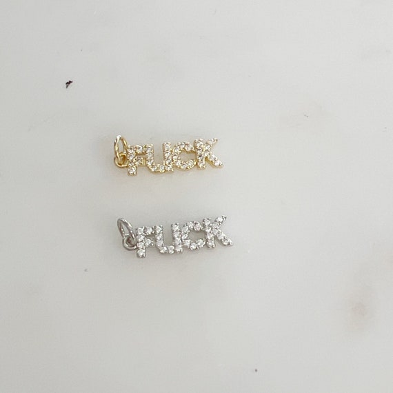 Gold Plated or Rhodium Plated  Cubic Zirconia FUCK, F*** Charm Letter Charm CZ Pendant, Necklace Pendant