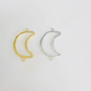 Large textured hammered open crescent 2 loop connector pewter metal matte gold or  silver cut out celestial charm pendant connector