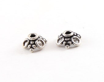 2 pezzi 2.5mm x 10mm Sterling Argento Fiore Bali Stile Open Loop Perline Berretto Gioielli Fare forniture