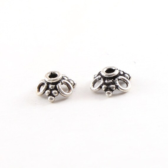 2 Pieces 2.5mm x 10mm Sterling Silver Flower Bali Style Open Loop Bead Cap Jewelry Making Supplies