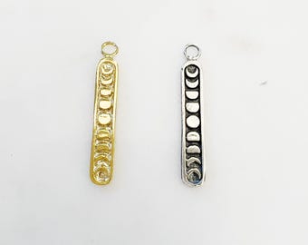 Long bar moon phases design modern pendant in sterling silver or vermeil gold