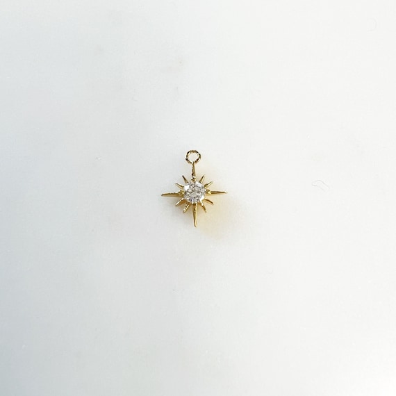 12 Point Star Gold Plated with CZ  North Star Charm, Celestial Star Charm Pendant