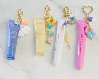 Trendy cute purse, lip gloss, backpack key charm, cloud ,donut, flower, heart key chain choose your style (lip gloss not included)