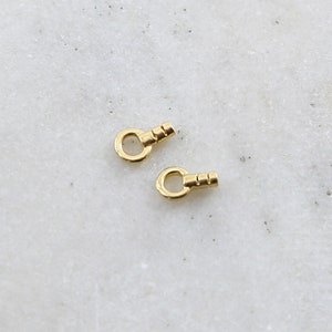 2 Pieces Small .7mm Opening Vermeil Beading Chain End Cap Crimp Set Closed Ring Ends image 2