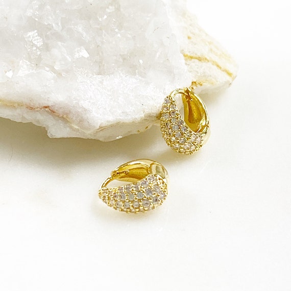 1 Pair Cubic Zirconia Gold Plated Huggie Hoops Earring Findings Sparkle Mini Hoops Ready To Wear