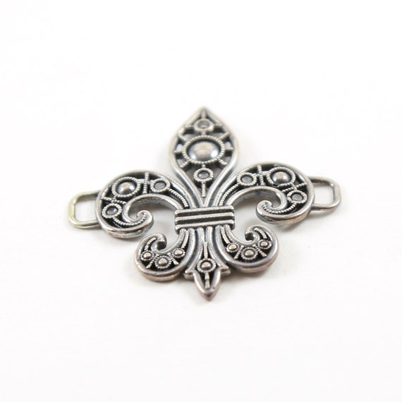 Large Sterling Silver Fancy Vintage Inspired Fleur De Lis Connector Charm French Flower