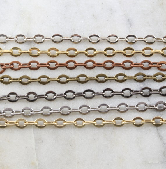 Base Metal Thick Flat Oval Extender Chain Shiny Silver, Gold, Antique Copper, Brass, Antique Silver, Gunmetal, Matte Gold/ Chain by the Foot