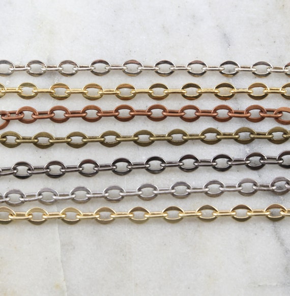 Base Metal Thick Flat Oval Extender Chain Shiny Silver, Gold, Antique Copper, Brass, Antique Silver, Gunmetal, Matte Gold/ Chain by the Foot