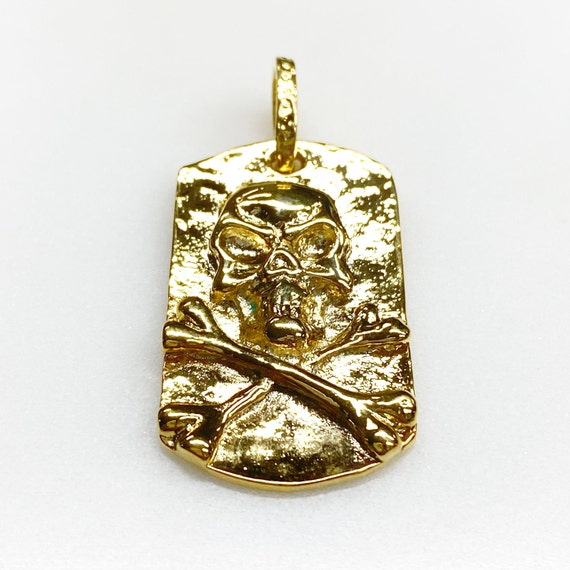 1 Piece Vermeil Skull Hammered Pendant Charm Gold Skull Pirate RIP Large Detailed Charm