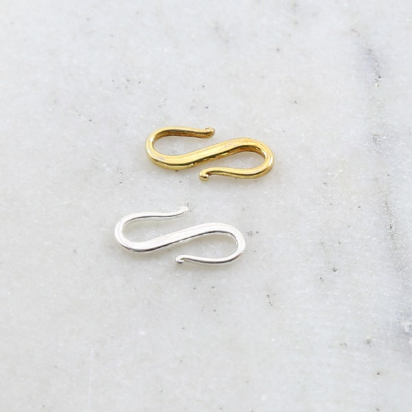 Smooth S Hook Clasp in Sterling Silver or Vermeil Simple Minimal Design Jewelry Making Supplies Chain Findings