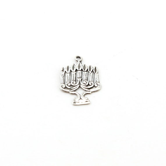 Sterling Silver Flat Thin Menorah Hanukkah Jewish Religious Charm