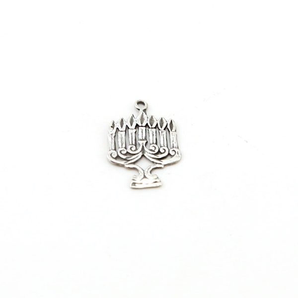 Sterling Silver Flat Thin Menorah Hanukkah Jewish Religious Charm