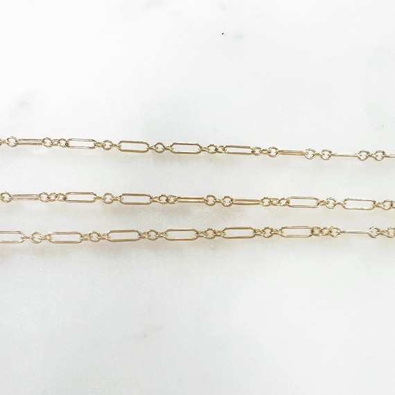 Ultra Thin 14K Gold Filled Elongated Oval and Circle Chain 6.5mm x 2mm Permanent Jewelry/ Sold by the Foot / Bulk Unfinished Chain