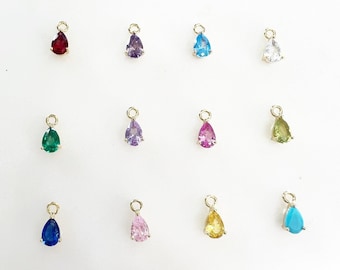 Dainty birthstone teardrop cz charm gold plated cubic zirconia drop pendant