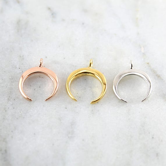 Horn Upside Down Crescent Moon Charm in Sterling Silver, Rose Gold, Or Vermeil Gold, Modern Moon Pendant