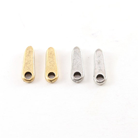 2 Pieces Pewter Metal Zipper Charm Triangle Dagger Pendant Point 17mm x 5mm Bar Antique Silver, Antique Gold