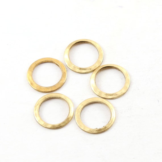 5 Pieces Raw Brass Open Circle 13mm Connector Link Round Charm Textured Circle Stamping Blank