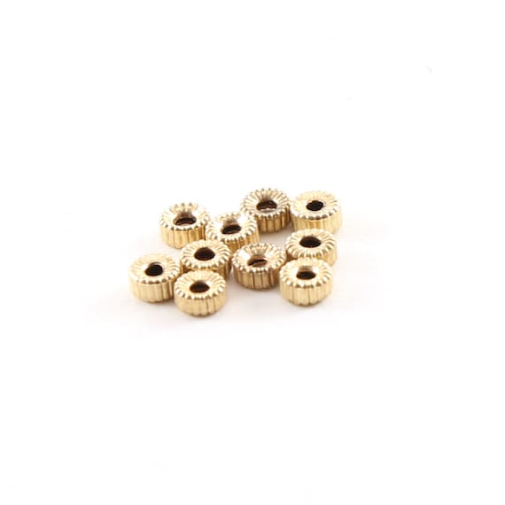 10 Pieces 3mm Corrugated Seamless Pony Rondelle 14K Gold Filled Spacer Beads