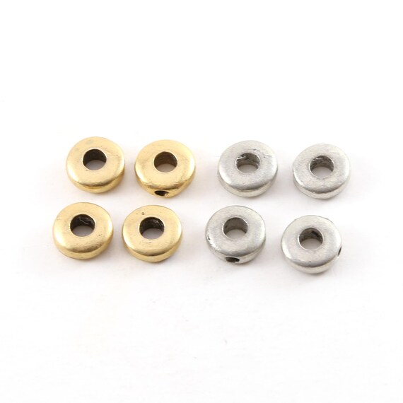 4 Pieces Small 9mm Pewter Metal Open Circle Bead Top Hole Drilled 2 Hole Charm Link Spacer