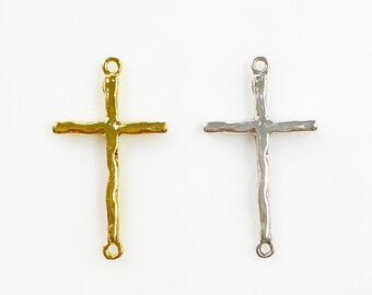 Vermeil of sterlingzilver groot gehamerd getextureerd horizontaal kruis verbindingsschakel bedel hanger religieuze spirituele katholieke hanger