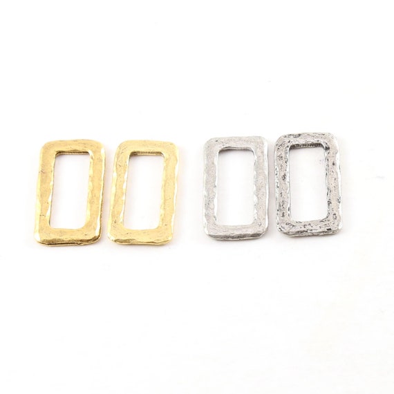 2 Pieces Pewter Metal Textured 20mm x 15mm Rectangle Shaped Open Stamping Blank Charm Pendant Antique Gold, Antique Silver