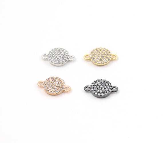 Round Pave CZ Circle Dot Connector Charm Rhodium Plated Silver, Gold, Rose Gold, or Gunmetal Necklace or Bracelet Link Cubic Zirconia Charm