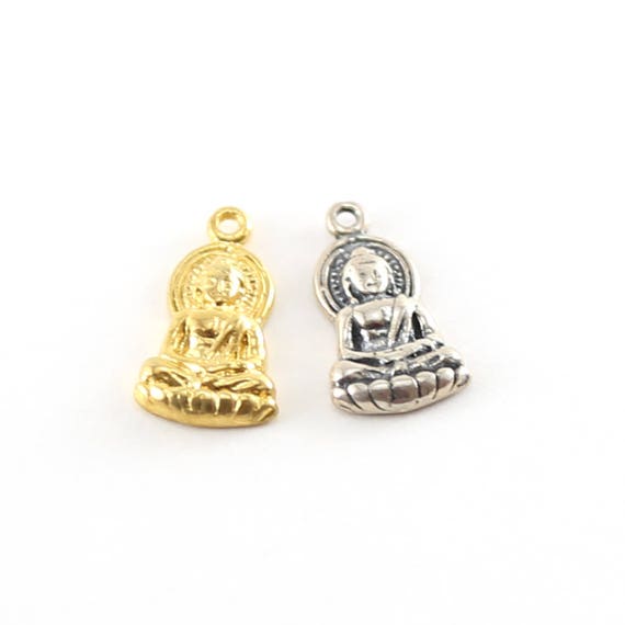 Buddha Sitting Yoga Charm Ohm Meditation Mantra Pendant in Vermeil or Sterling Silver