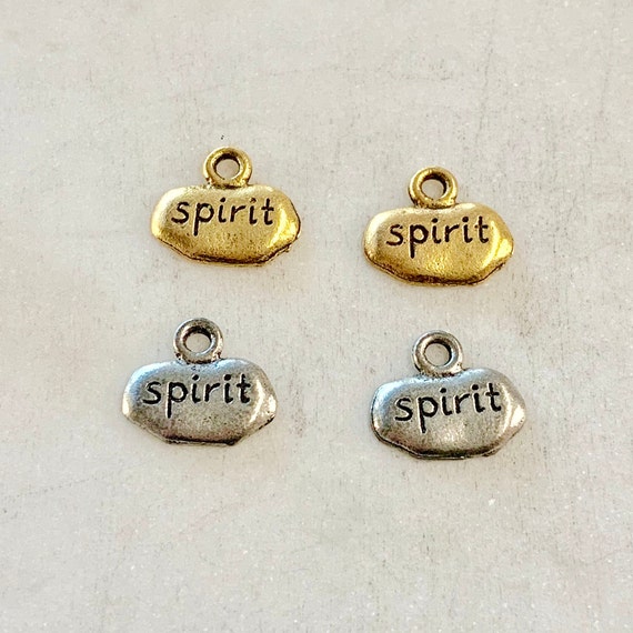 2 Pieces Pewter Base Metal Wide Oval With Spirit Stamped  Charm Pendant Inspirational Charm Antique Gold, Antique Silver