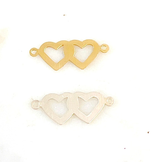 2 Loop Dainty Double  Flat Heart Charm Connector in Sterling Silver and 14K Gold Filled Delicate Lightweight Charms Permanent Jewelry