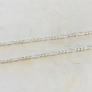 Sterling Silver Diamond Cut Thick Figaro Curb Chain with Three Connecting Slanted Links 4.25mm/ Sold by the Foot / Bulk Unfinished Chain