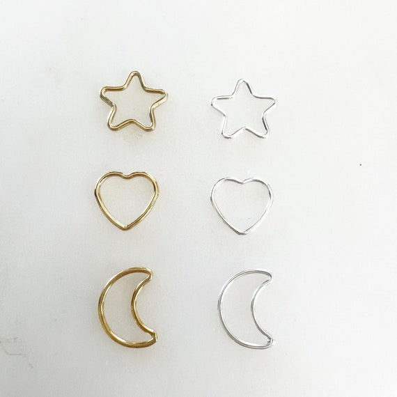 2 Pcs Smooth Star, Heart, Moon Connector Ring Charm, Permanent Jewelry Connector 14KT Gold Filled,Sterling Silver Permanent Jewelry Supply