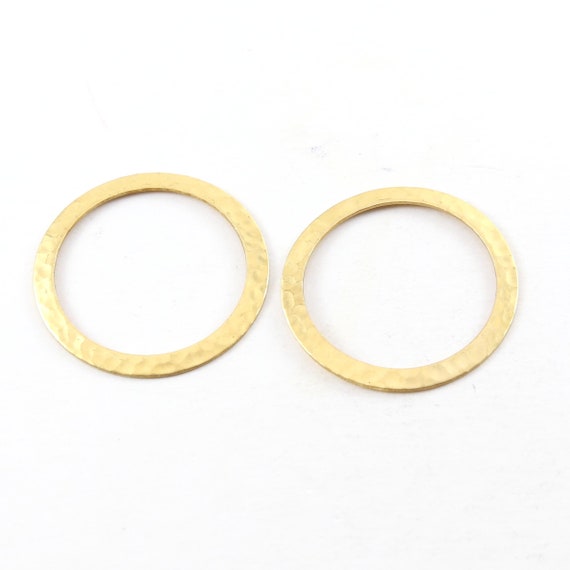 2 Pieces Raw  Brass Thick Open Circle 33mm Connector Link Round Charm Textured Circle Stamping Blank