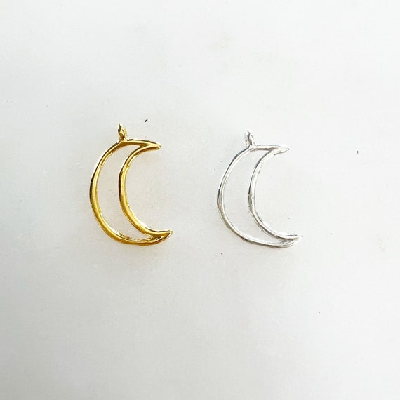 Dainty Cut Out Crescent Moon Charm Celestial Star Pendant in Sterling Silver and Vermeil Gold