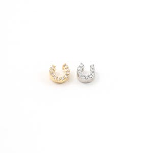 Mini Tiny CZ Pave Horseshoe Bead Charm Rhodium Plated in Silver or Gold Cubic Zirconia Little Pendant