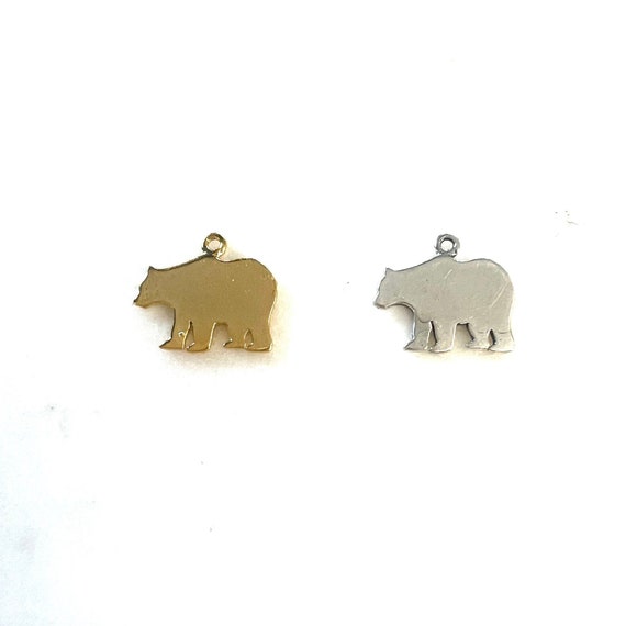 Flat Bear Charm Gold Vermeil or Sterling Silver Teddy Bear Animal Nature Charm Pendant